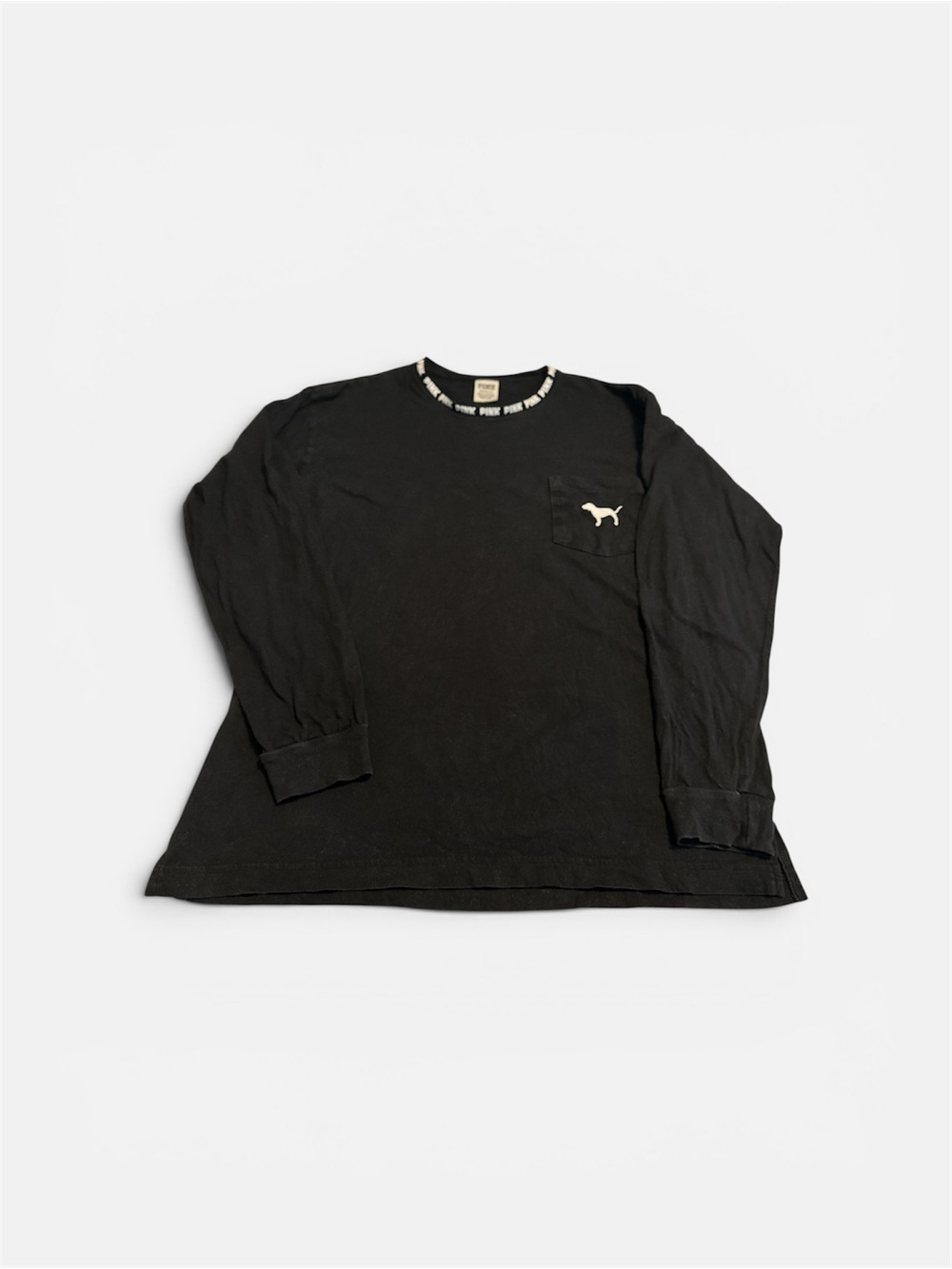 PINK Victoria’s Secret Black Long Sleeve Graphic Tee Pocket Shirt